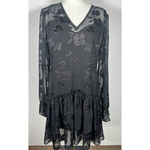 Black Floral V-Neck Long Sleeve Dress